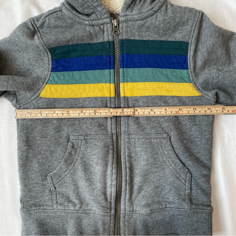HANNA ANDERSSON Sherpa Lined Hoodie Zip Sweatshirt Sweater Jacket Grey Stripe - Picture 9 of 14